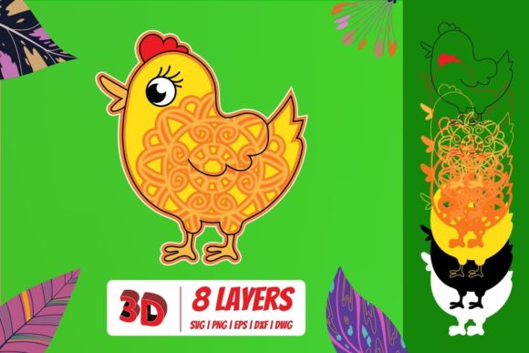 3D Chick SVG Cut File for Laser Cutting and Wall Decor