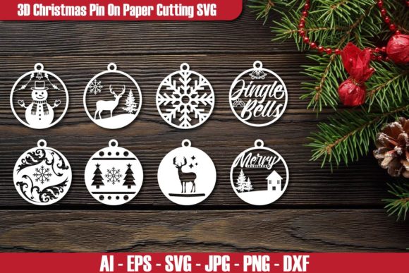 3D Christmas Pin on Paper Cutting SVG for Laser Cutting & Winter Amp
