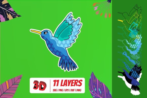 3D Hummingbird SVG Cut File for Laser Cutting and Wall Decor