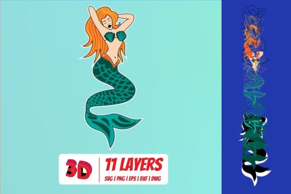 3D Mermaid 1 SVG Cut File for Laser Cutting and Wall Decor