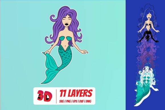 3D Mermaid 2 SVG Cut File for Laser Cutting and Wall Decor