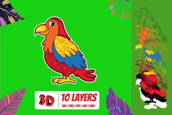 3D Parrot SVG Cut File for Laser Cutting and Wall Decor