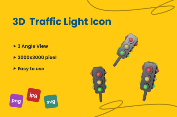 3D Traffic Light Icon: Modern Graphics for Editorial Design