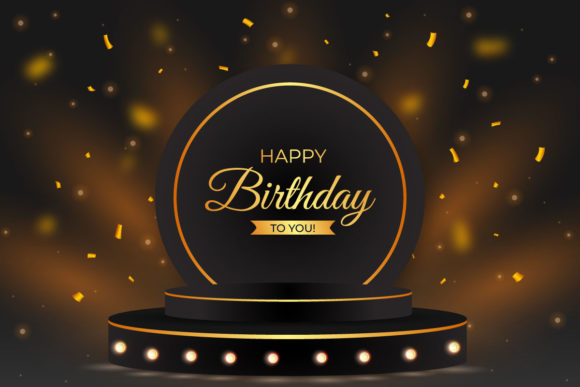 Birthday Banner with 3D Podium, Confetti for Graphics