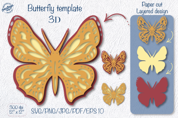 Butterfly SVG Layered 3D Template: Graphics for Print Templates