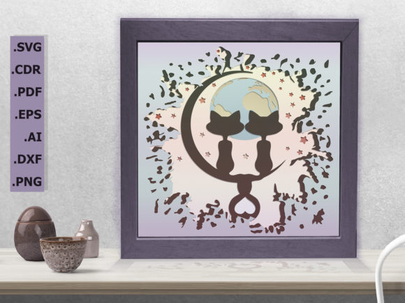 Cat Couples 3D Shadow Box for Laser Cutting and Shadow Boxes