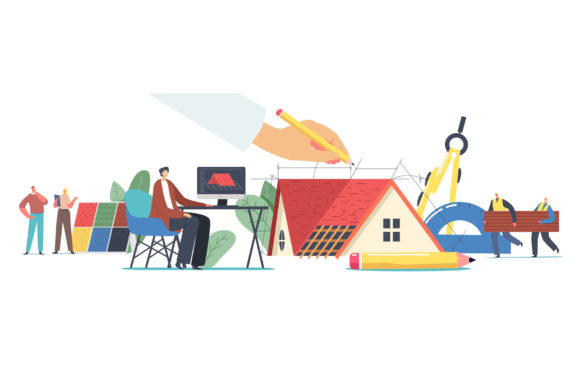 Characters Projecting Roof Design for Graphics and Illustrations