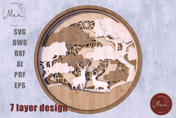 DEER with SUN 3D Multilayer VECTOR SVG for Laser Cutting and Wall Decor