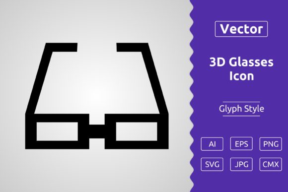 Vector 3D Glasses Glyph Icon: Modern Graphics for Content Publishers