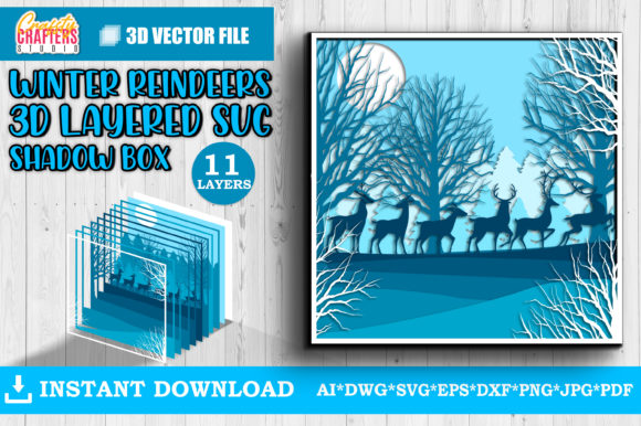 Winter Deer Layered 3D Shadow Box for Laser Cutting